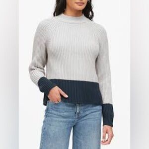 Banana Republic Gray and Navy Mock Turtleneck Color Block Sweater